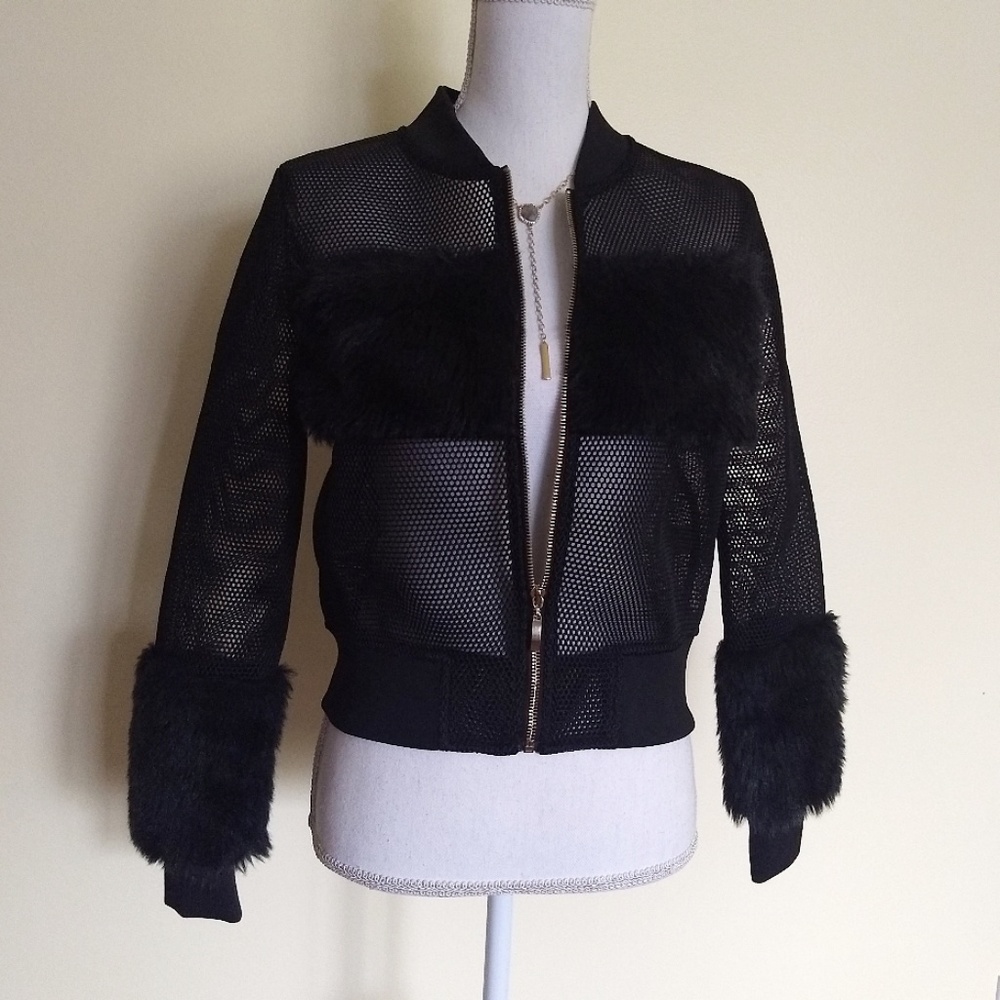 Fashion Nova faux fur black mesh jacket